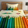 Pencils digital printed bed sheet in Sateen Silk with matching pillow cover, perfect for kids’ creative room decor.